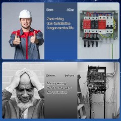 600V Solar Combiner Box, 2 Inputs 1 Output, 15A Fuse, 63A Circuit Breaker, SPD,