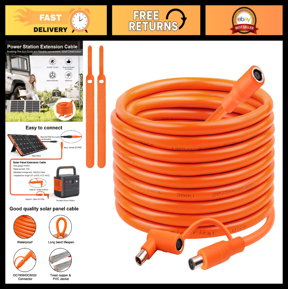50FT 14AWG Solar Panel Extension Cable for Portable Power Stations, DC7909 to DC