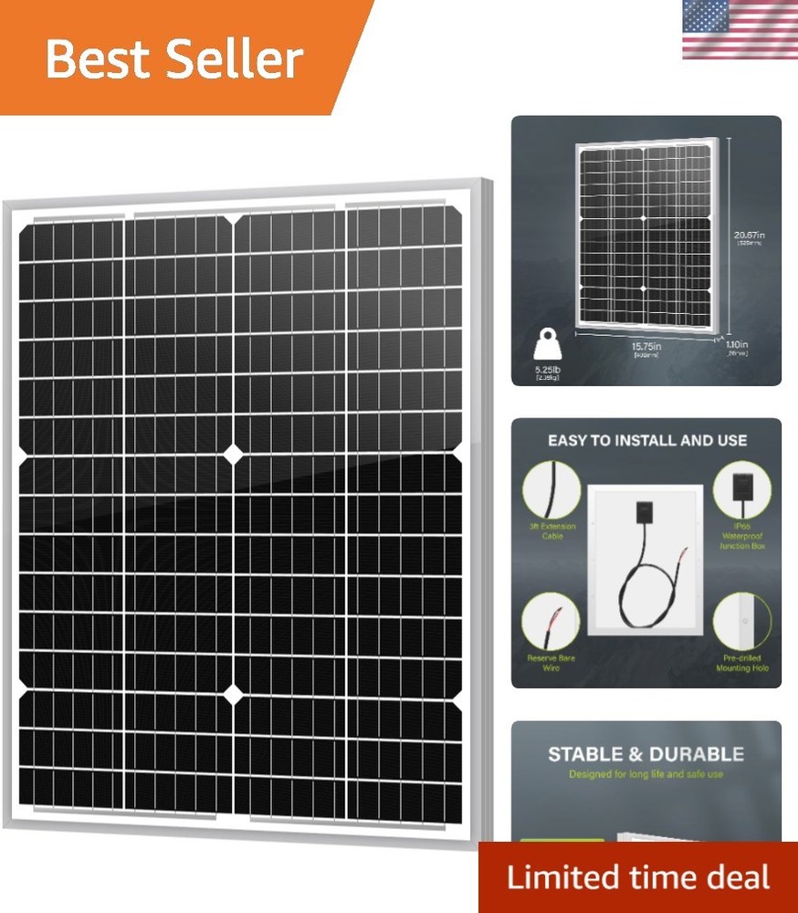 35W Monocrystalline Solar Panel with 2- – Off Grid Ready