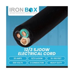 IronBox Electric Bulk 12/3 SJOOW Electrical Cord – 20A, 300V Max Rating – Wat…