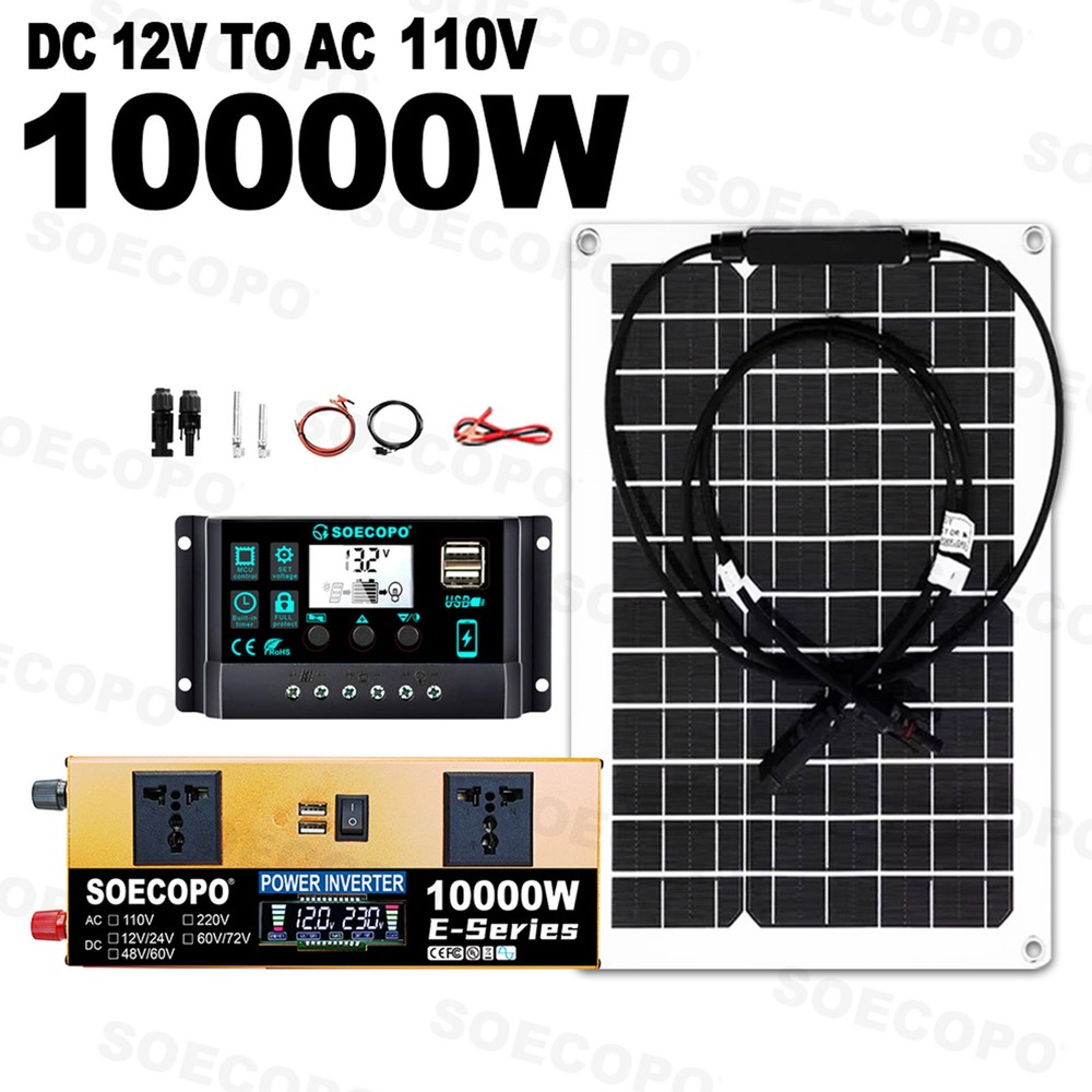 SOECOPO 10000W Solar Power System Kit 12V24V to 110V220V Inverter Flexible Panel