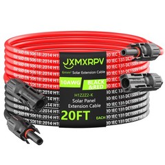 Solar Extension Cable 20ft 10AWG PV Wire Waterproof Connectors Outdoor Power