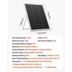 25W 12V Solar Panel Battery Charger with MPPT Controller, IP67 Waterproof for