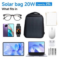 20W Solar Backpack 5V 3A Type C & Type A Charger for Camping Trip Hiking Black