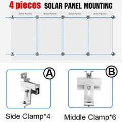 Solar Panel Mounting Rail Rack Brackets Kit Fixing Clamp for 1-4Pack Roof Mount
