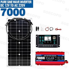 7000W Solar System Kit 100A Controller DC12V AC110 220V Panel for RV Boat Camp