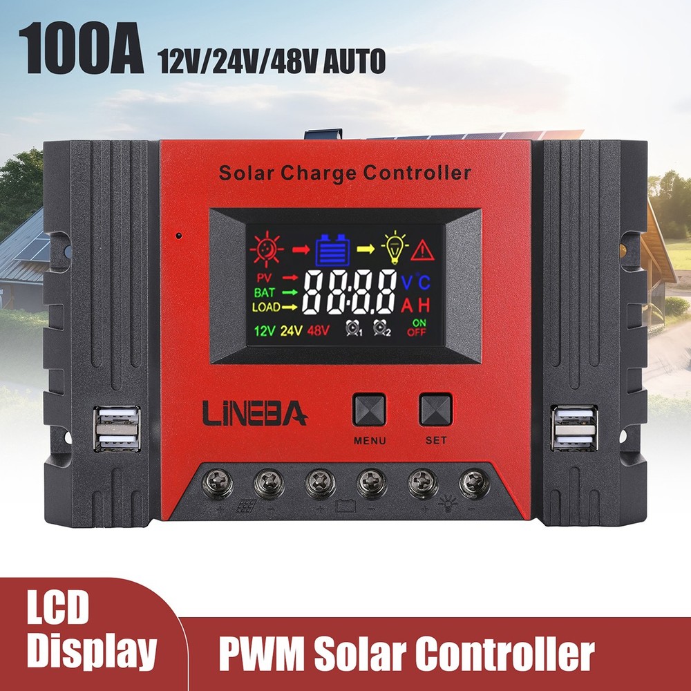 5200W PWM Solar Charge Controller 100A 12V 24V 48V USB Battery PV Regulator Auto
