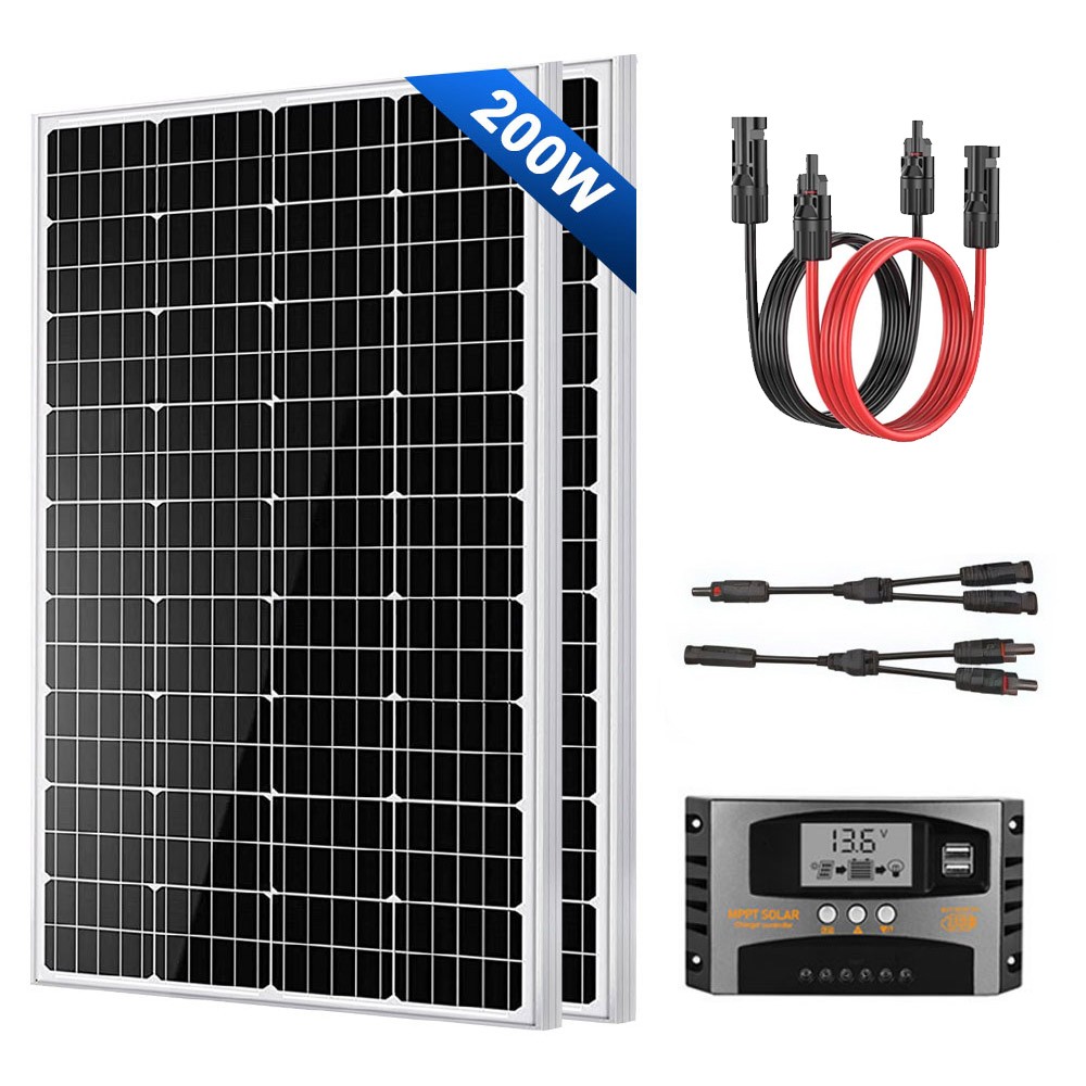 200W Solar Panel Kit Mono 12V Battery Charger Controller Boat RV Car Rooftop