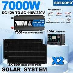 7000W Solar Power Kit | Inverter, 2 Solar Panels, 100A Controller with Display