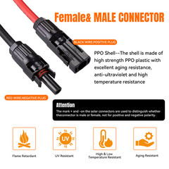 50ft Black + 50ft Red 10AWG Solar Panel Extension Cable Flexible Wire Connectors