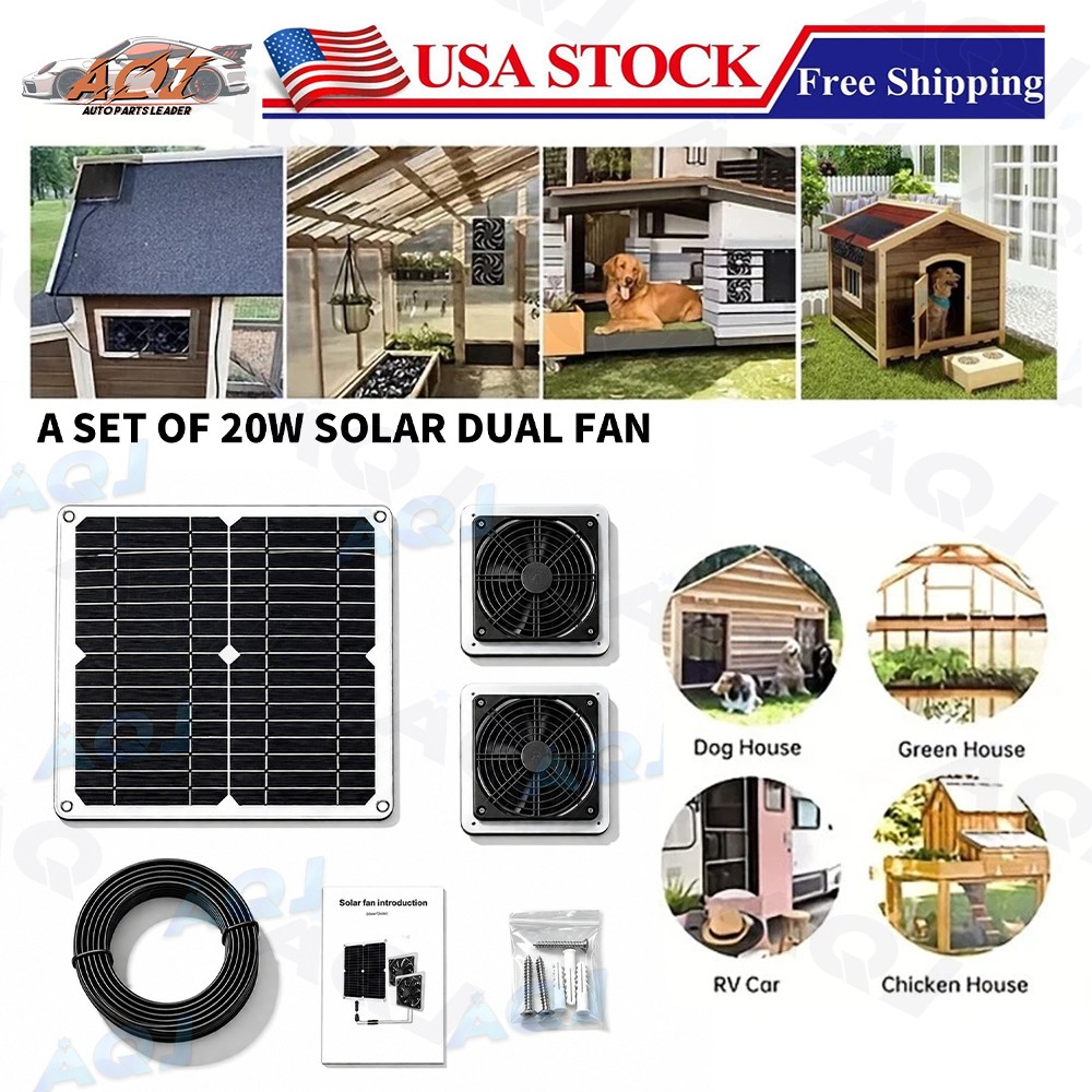 Solar Greenhouse Fan 2 Kit 20W Large Solar Powered Exhaust & Intake Fan Outdoor
