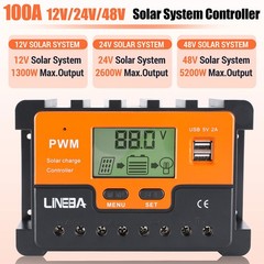 Upgraded PWM Solar Panel Battery Regulator Charge Controller Dual USB 12/24/48V