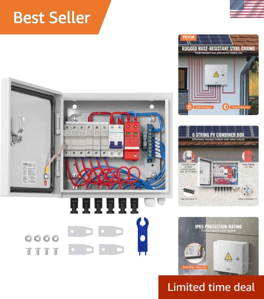 Durable Solar Combiner Box for Off/On Grid Use – 6 Strings & Lightning Arrestor