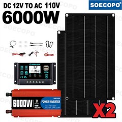 6000W Solar Kit DC12V-AC 110V/220V Inverter + 2pcs Solar Panels+ 100A ControllLH