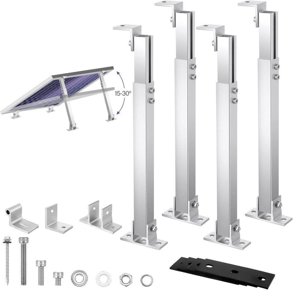 4 Pcs Solar Panel Stand Mounting Kit, Adjustable 15-30° Solar Plate Stand Tilt M