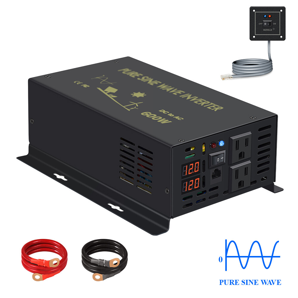 600Watt Pure Sine Wave Inverter 12V to 120V Car Home Truck Motor Camp RV Solar
