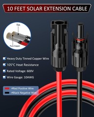 Solar Extension Cable for Solar Panel with Connectors 10ft 10AWG
