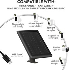 2-Pack 7200mAh Replacement Ring Battery with 5W Solar Panel Charger for Black