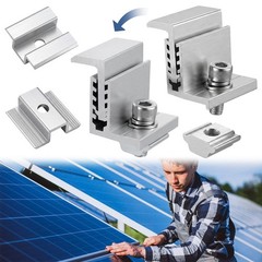 8 Set 35-50mm Adjustable Solar Panel End Clamp Mounting Brackets, Anodized Al…