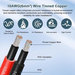 Yddecw 10Awg Solar Extension Cable 100Ft Tinned Copper Red Black