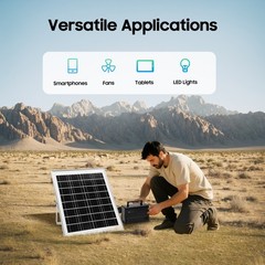 Solar Panel Power Generator Kit Battery Pack Power Station w/ 4 Bulbs Portable