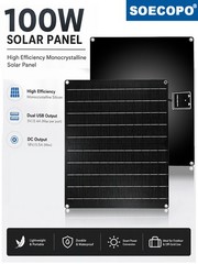 100W Portable Flexible Solar Panel Monocrystalline Waterproof Dual USB&DC Output