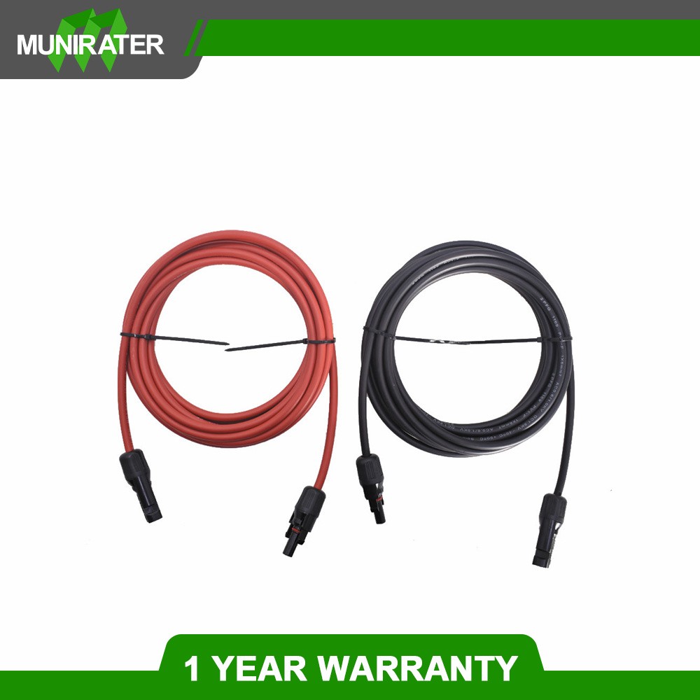 Munirater 10 AWG 15ft 1 Pair Solar Panel Extension Cable Wire Connector