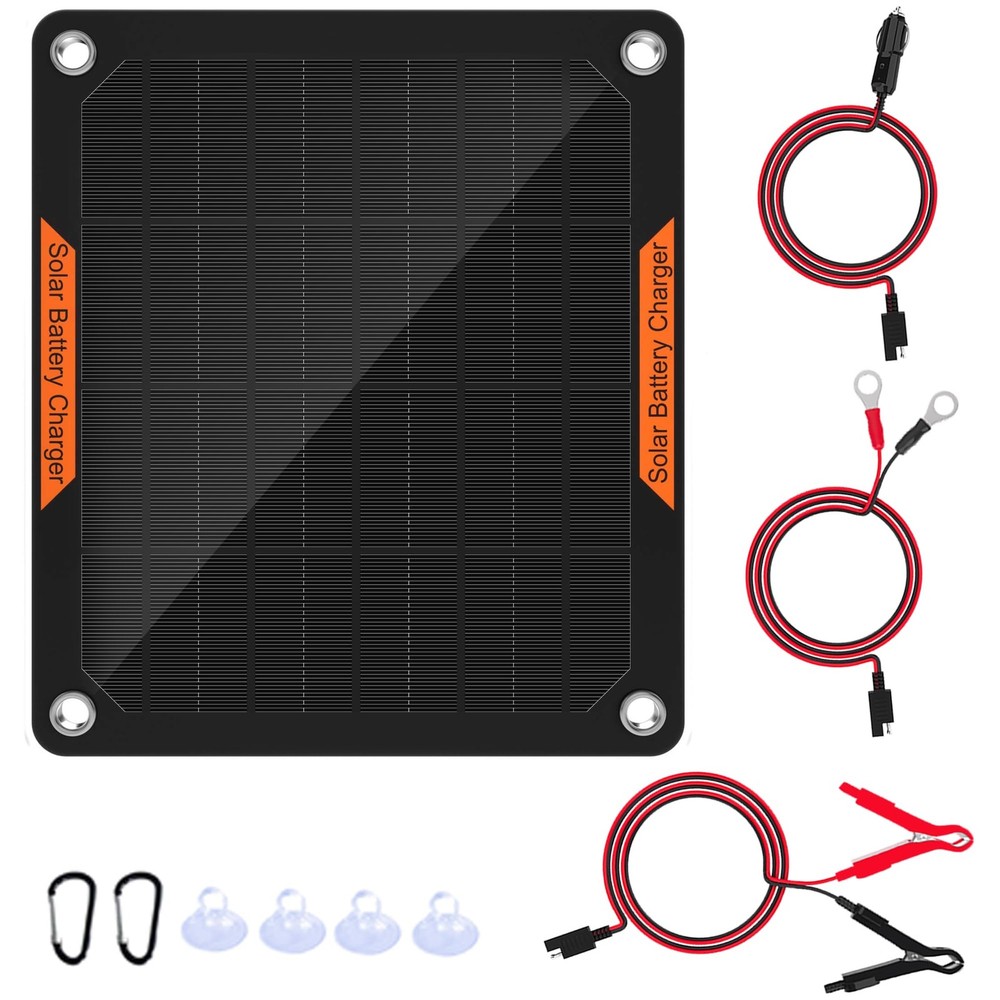 Black Solar Panel Car Battery Charger,5W 12V Waterproof Solar Battery Maintai…
