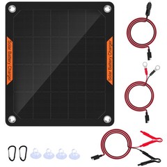 Black Solar Panel Car Battery Charger,5W 12V Waterproof Solar Battery Maintai…