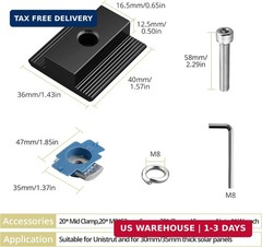 Anbte 20pcs Solar Panels Mid Clamps for Unistrut, Aluminium 30mm/35mm Solar Pane