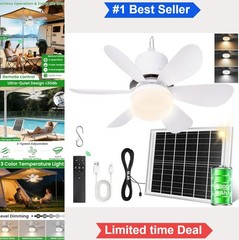 Solar Ceiling Fan 18000mAh Portable 15W Solar Powered with Remote Timer Camping