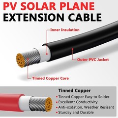 50ft Black + Red 10AWG Solar Panel Extension Cable Flexible Wire Connectors 6mm²