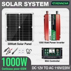 Grennova Complete Solar System Kit 30W Panel 1000W Inverter 60A MPPT Controller