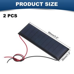 2 Pcs 5.5V 0.33W 60mA Mini Solar Panels with 2 Cable 90mm x 30mm
