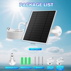 Solar Panel Micro USB C Power CCTV Camera Security Cam Battery Charger Outdoor
