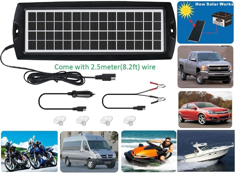 5W 12V Solar Car Battery Trickle Charger & Maintainer Kit (Waterproof)