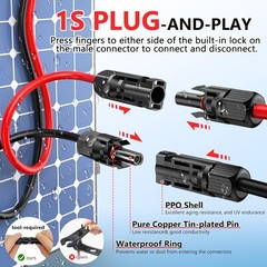 Solar Panel Extension Cable 50 Feet 10AWG Waterproof Female Male Connectors f…