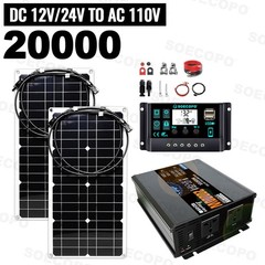 20000W Peak Solar System Kit 2pcs Flexible Panel DC12V/24V AC110V 220V Inverte