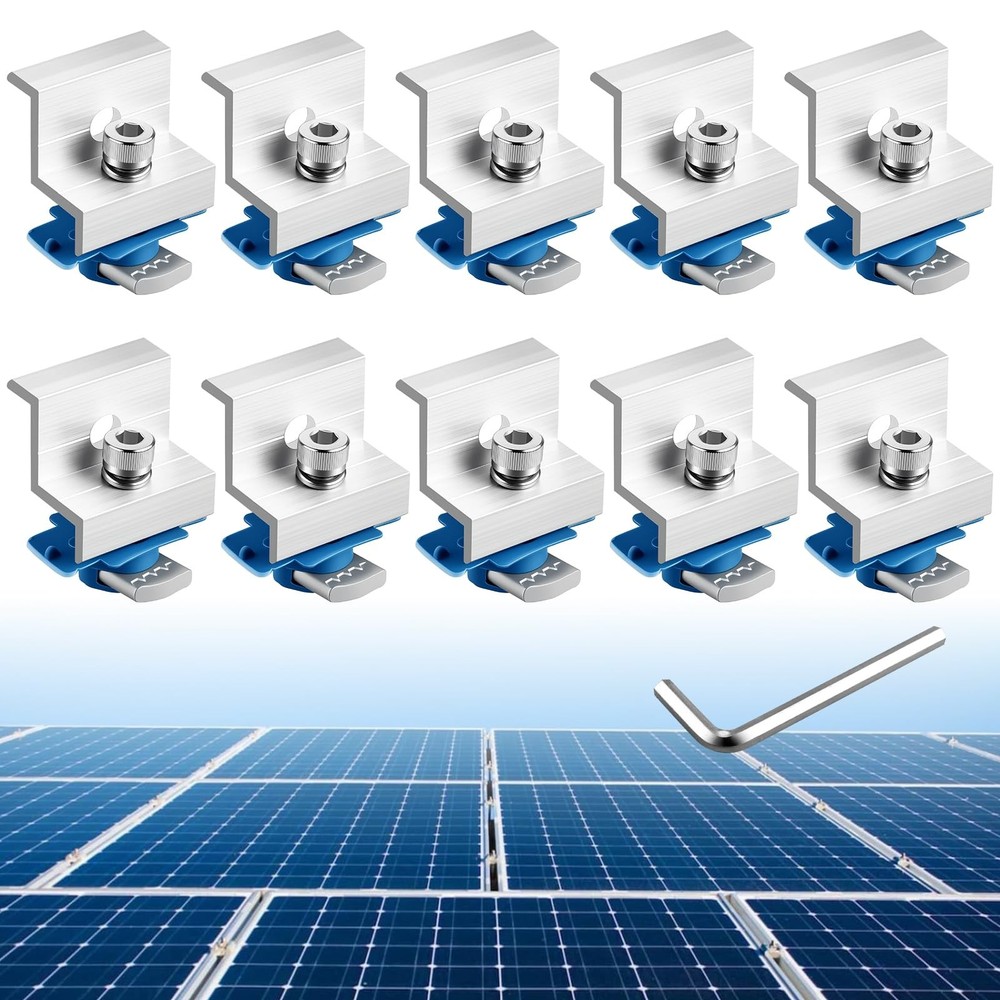 10Pcs Solar Panel End Clamps for Standard Unistrut 30mm/35mm Silver