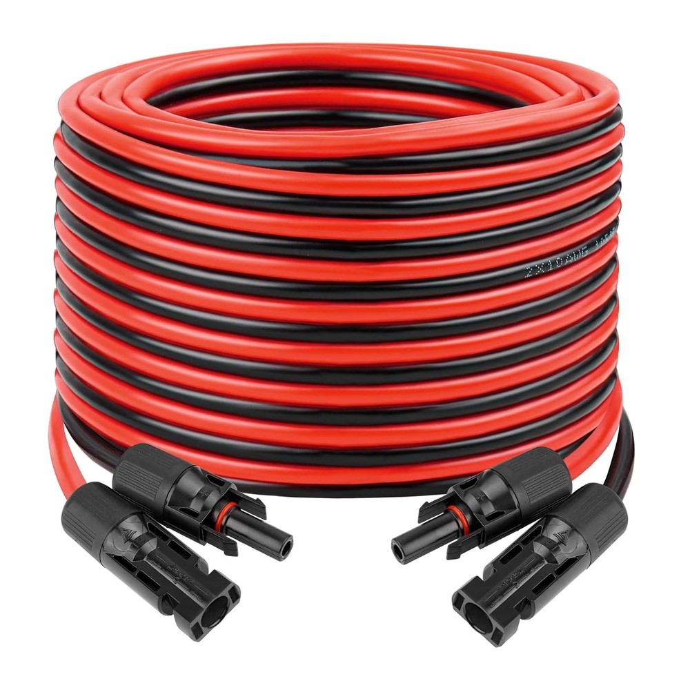 50ft 10AWG Solar Panel Extension Cable Flexible Wire Connectors Black + Red