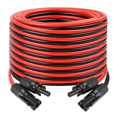 50ft 10AWG Solar Panel Extension Cable Flexible Wire Connectors Black + Red