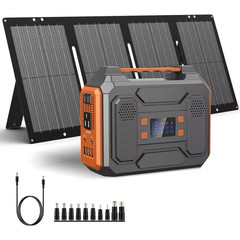 300-Watt Portable Solar Generator W/ Foldable 60-Watt Monocrystalline Solar Pane