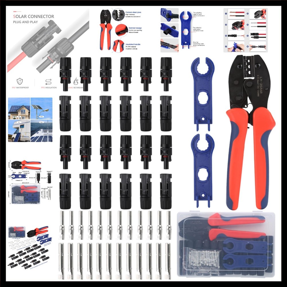 Solar Crimping Tool for Solar Panel Cable with 12 Pairs Solar Connectors, 1PC…