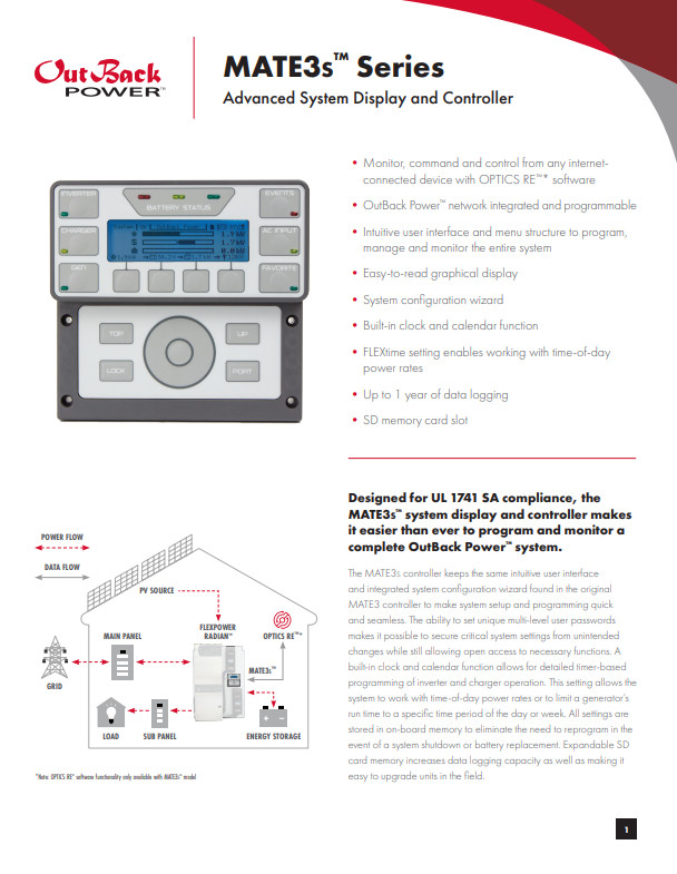 Outback Power System Display and Controller – MATE3s