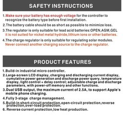 Solar Panel Charge Controller with Dual USB Output for 12V 24V Systems