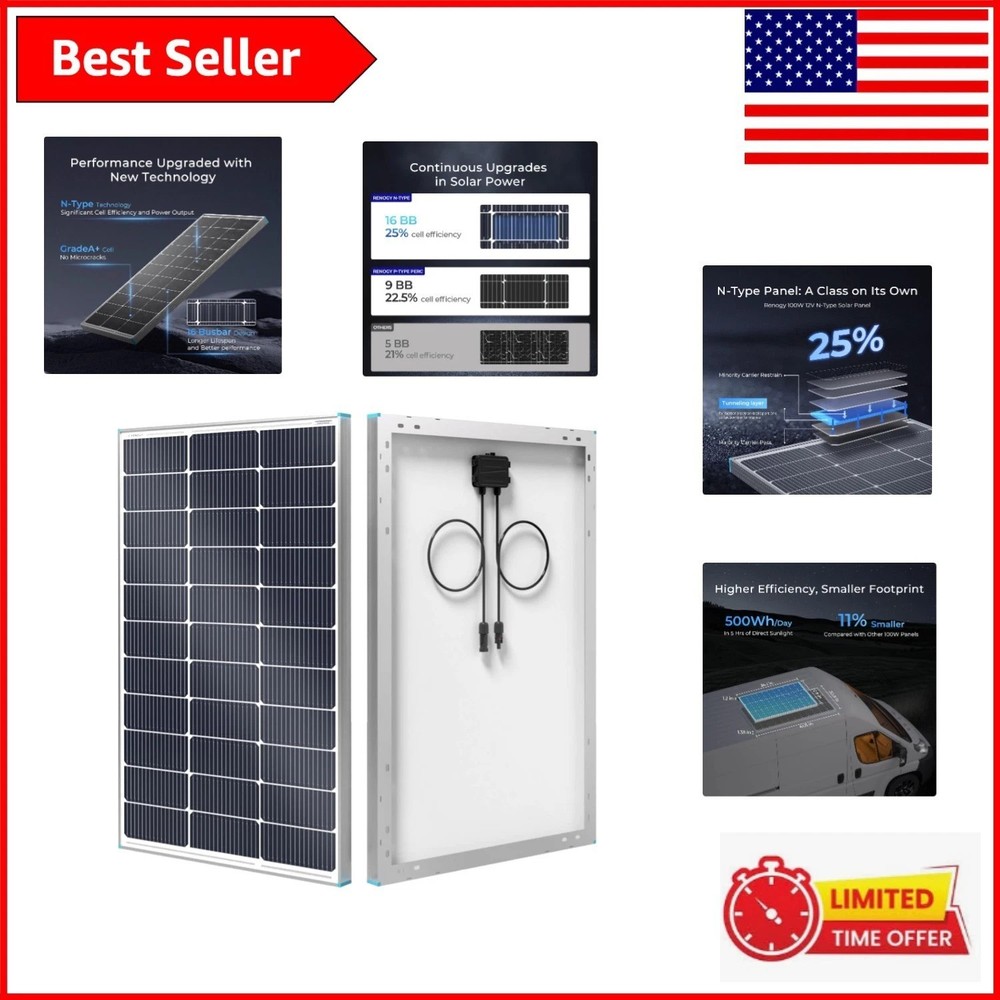Durable 100 Watt Solar Panel with 16BB Cells – Perfect for Marine & Rooftop Use