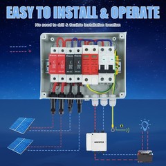 Solar Combiner Box 600V, 2 Inputs 1 Output, 15A Fuse, 63A Circuit Breaker, SPD,