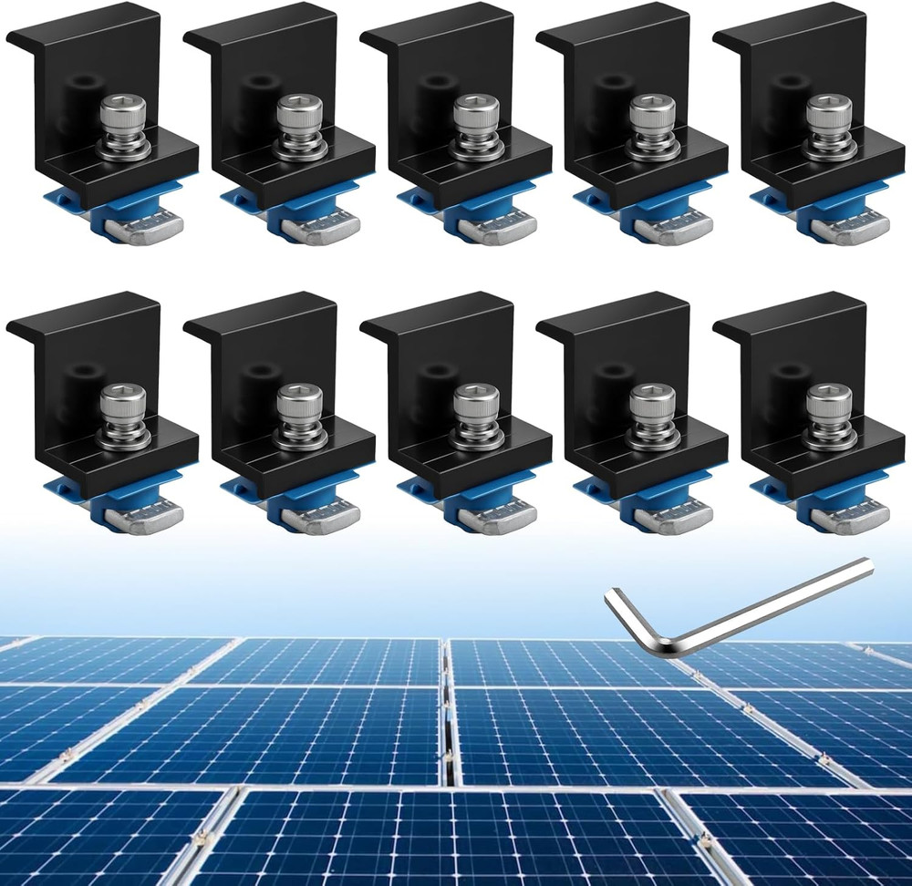 10Pcs Solar Panel End Clamp for Standard Unistrut, Aluminum 1.57″ Solar Panel Br