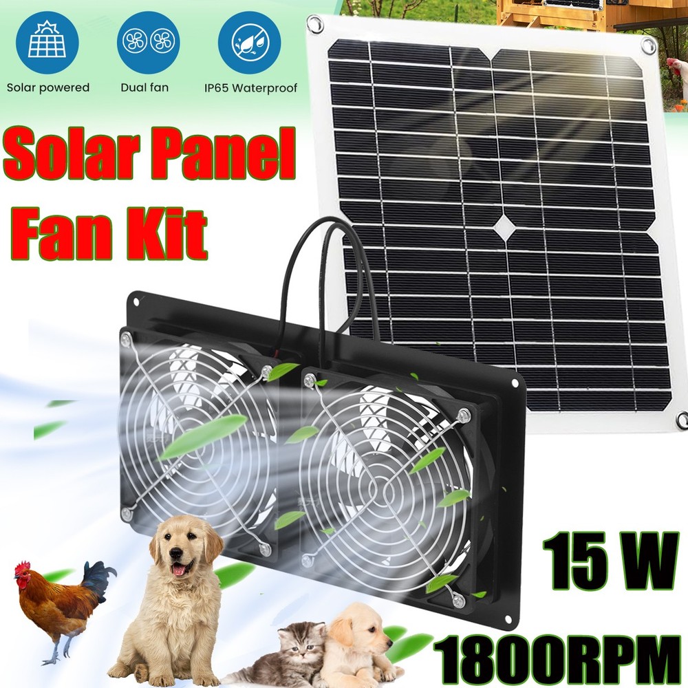 Waterproof 15W Solar Panel 1800RPM Silent Exhaust Fan Kit for Shed Chicken Coop