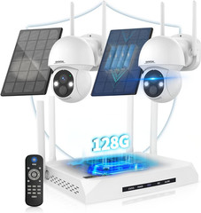 《100% Solar Powered & 2-Way Audio》Outdoor Wireless PTZ Camera System, 4MP Solar
